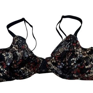 Savage X Fenty Metallic Lace Unlined Underwire Bra 32DDD Black Multicolor Mosaic